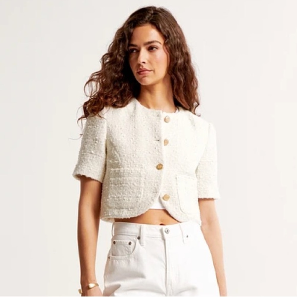 Abercrombie & Fitch Short Sleeve Collarless Tweed Jacket